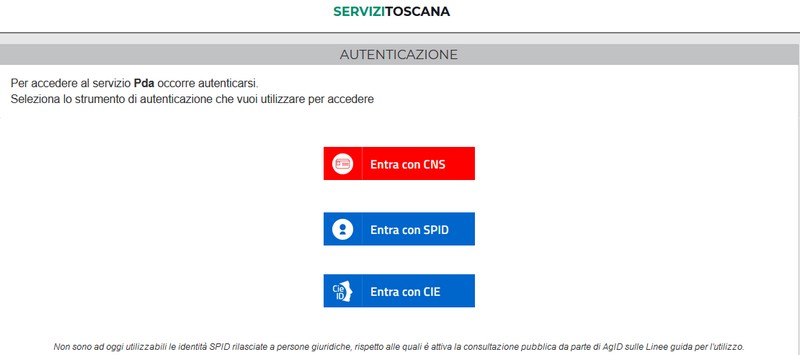 schermata pagina della regione toscana per compilare formulario anticovid 19